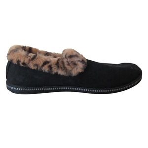 Skechers Cozy Campfire Slippers 9.5 Frisky Girl Black Leopard Faux Fur Comfort
